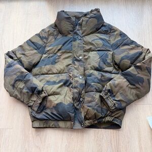Zara camo “whatever” puffer jacket